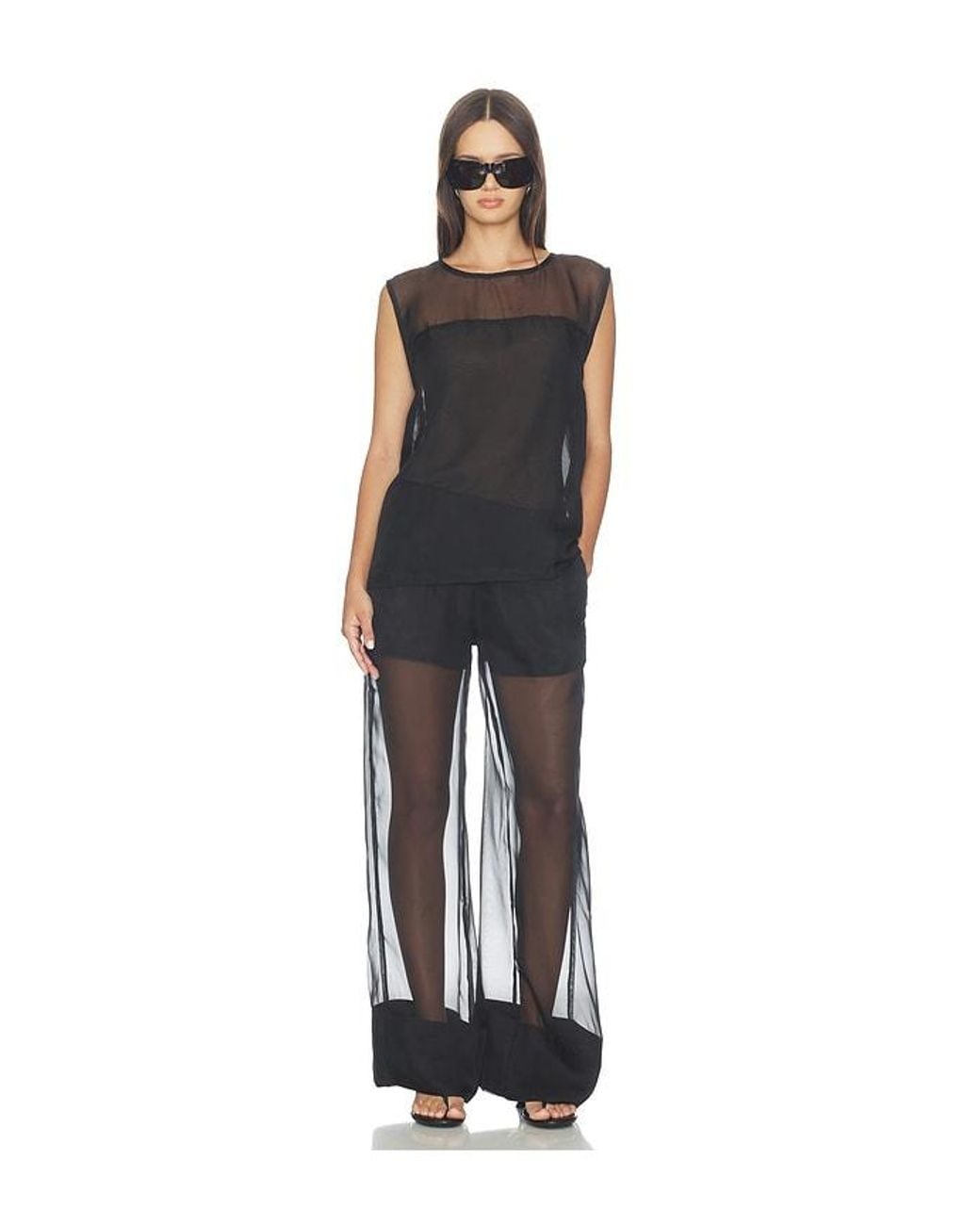 WeWoreWhat Black Sheer Boxy Tank Top