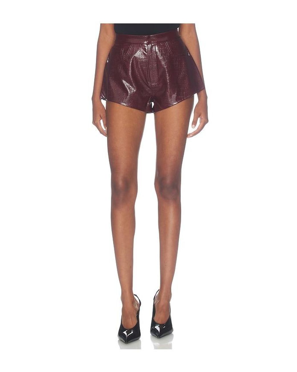 Bronx and Banco Red Faux Leather Croc Embossed Shorts