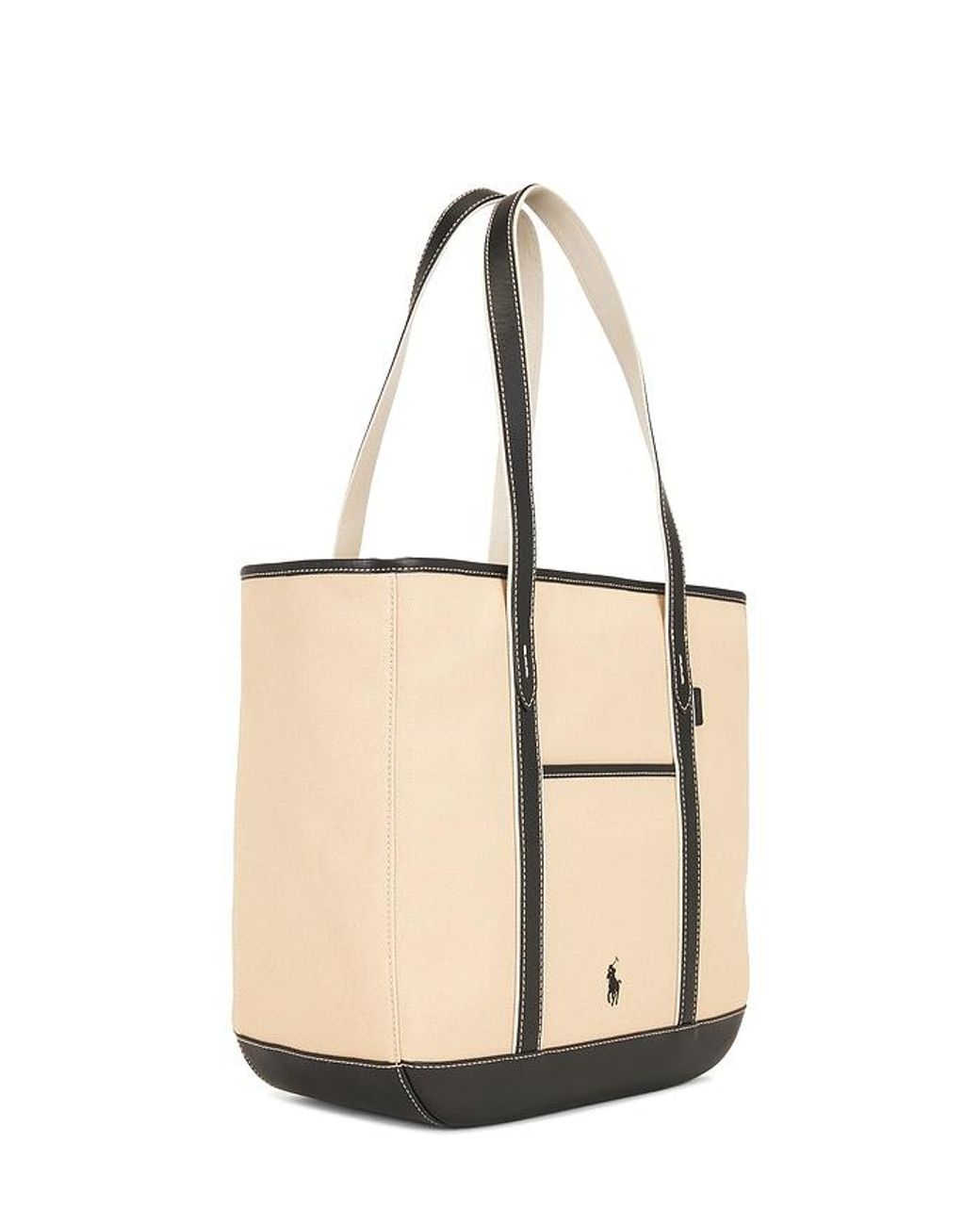 Polo Ralph Lauren Natural Canvas Leather Tote Medium Bag