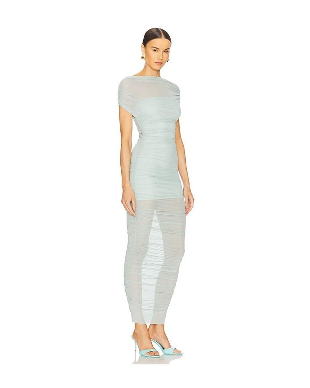 SER.O.YA White Noel Off Shoulder Mesh Midi Dress