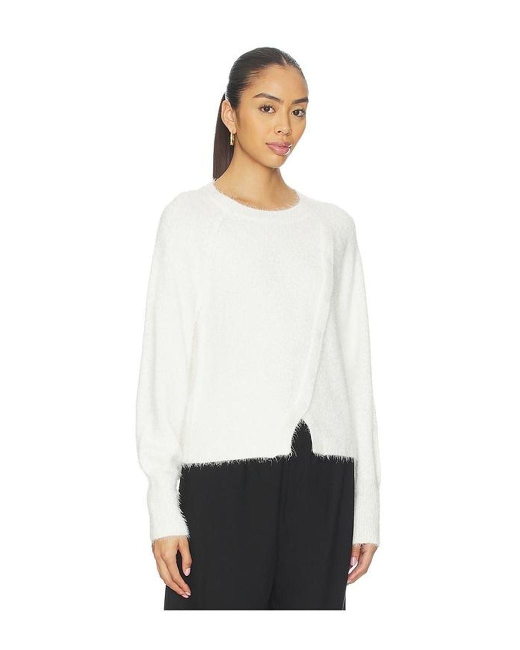 Bobi White Diagonal Placket Sweater