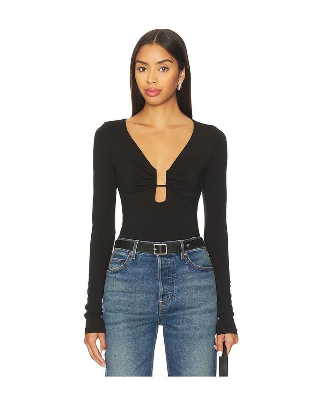 GOOD AMERICAN Black Jersey U Wire Long Sleeve Top