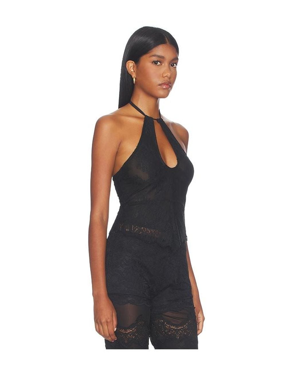 superdown Black Brooklin Lace Halter Top