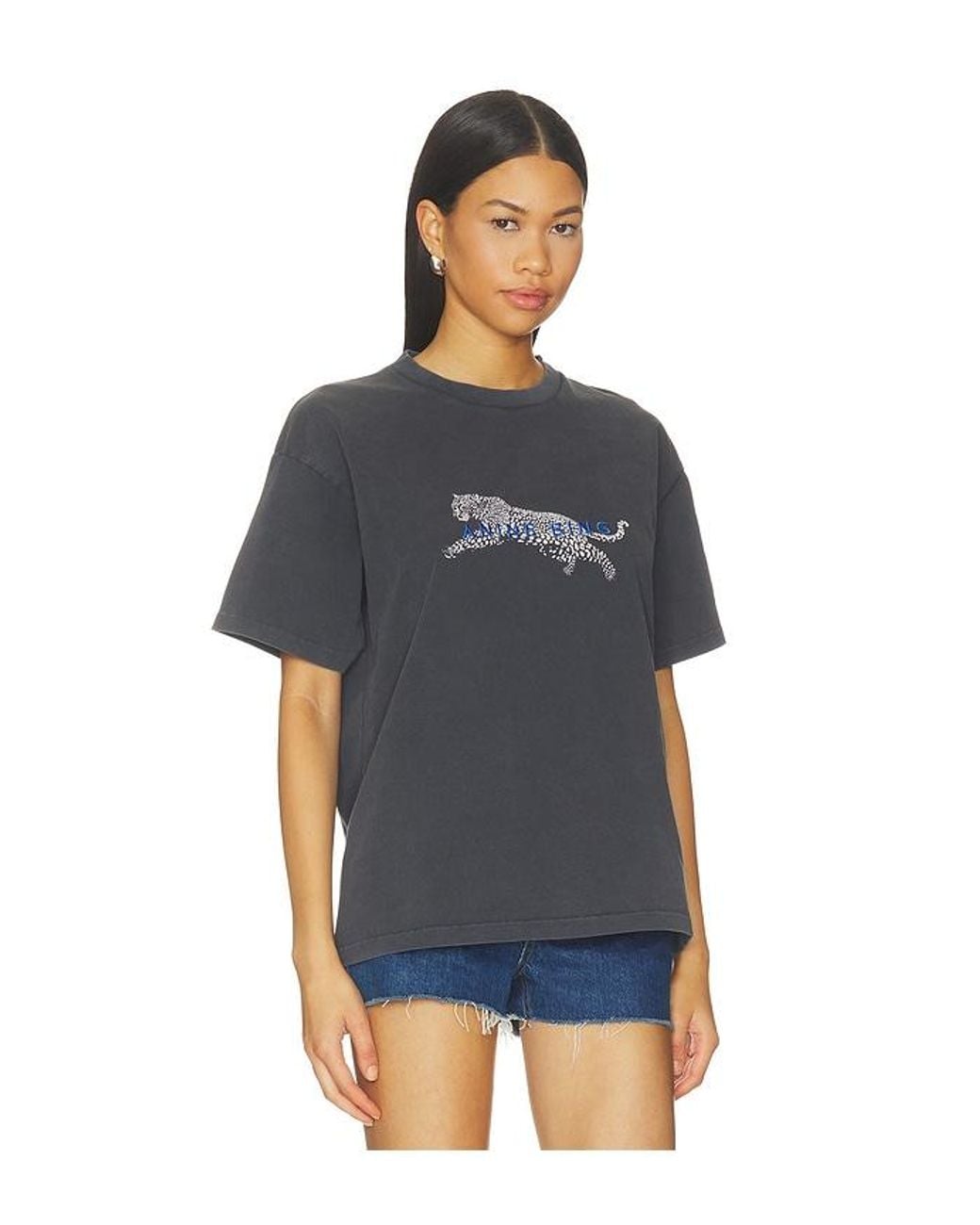 Anine Bing Blue Cade Tee Leopard