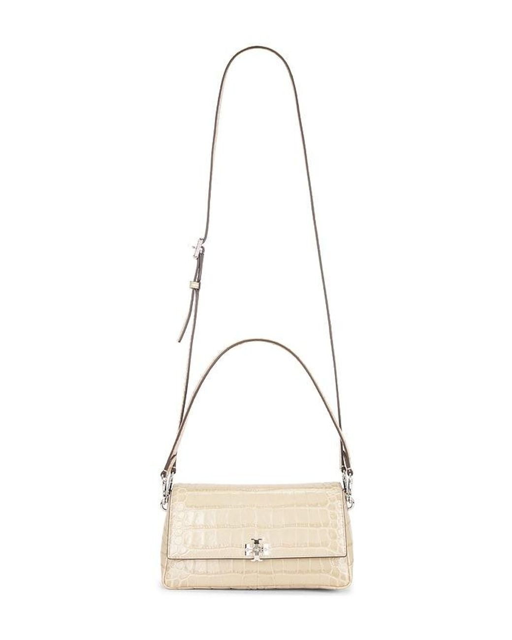 Tory Burch Natural Charlie Embossed Croc Small Shoulder Bag
