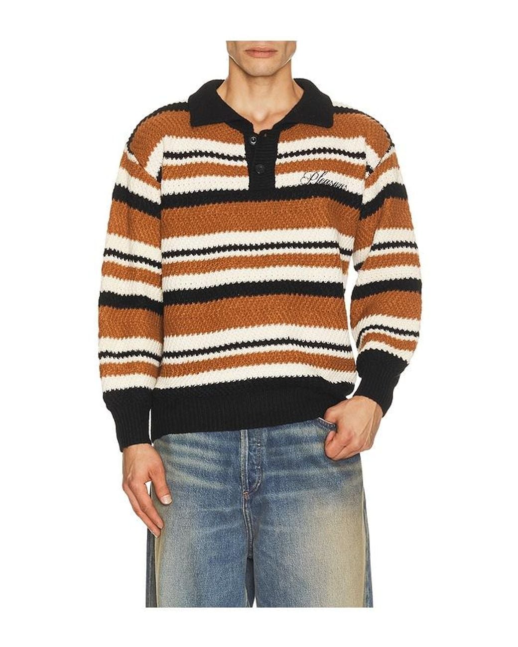 Pleasures Brown Cooper Polo Sweater for men
