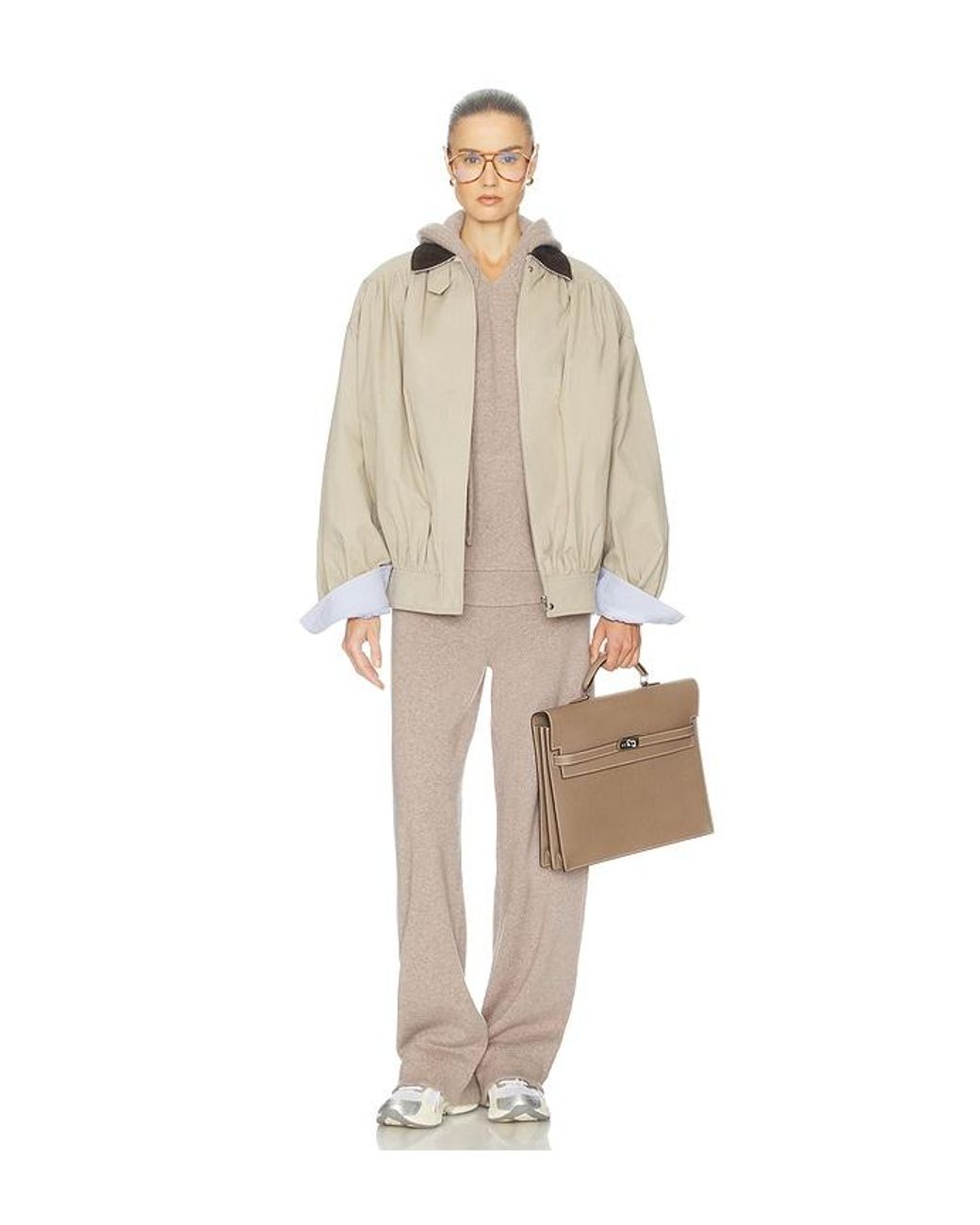 Helsa Natural The Shirred Bomber Jacket With Corduroy Collar