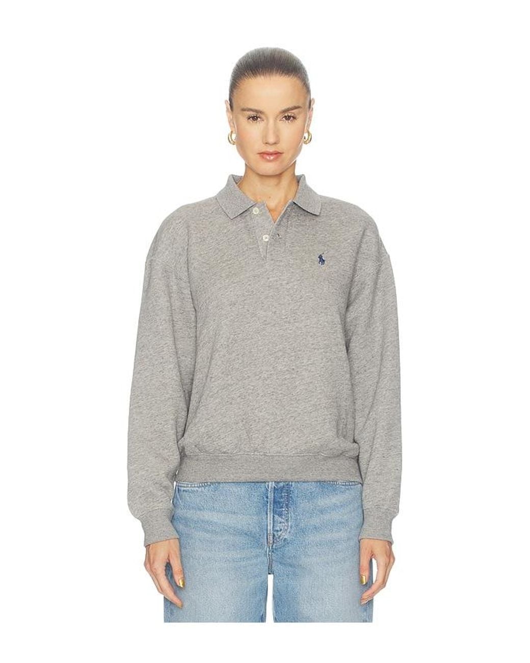 Polo Ralph Lauren Blue Fleece Polo Long Sleeve Sweater