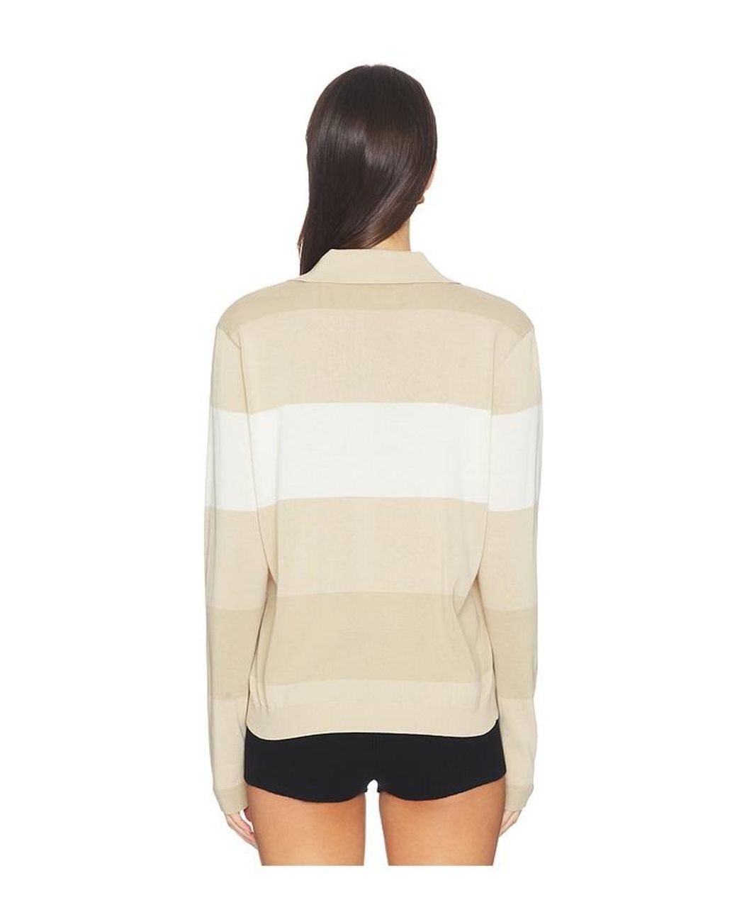Khalhon Natural Coastal Stripe Knit Polo Top