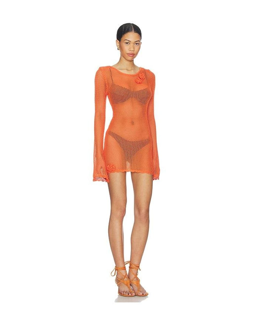 SNDY'S Orange Tanya Crochet Mini Dress