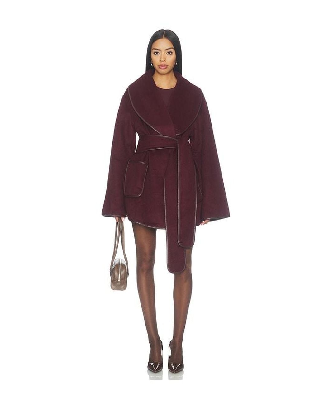 SER.O.YA Red Dulcetta Wool Coat With Leather Piping