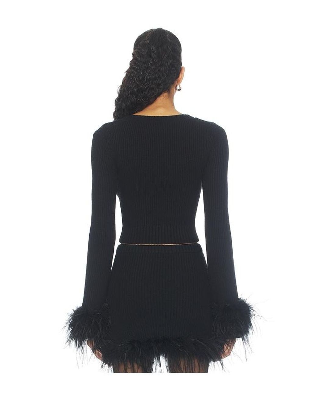 Lovers + Friends Black Mckina Feather V Neck Sweater