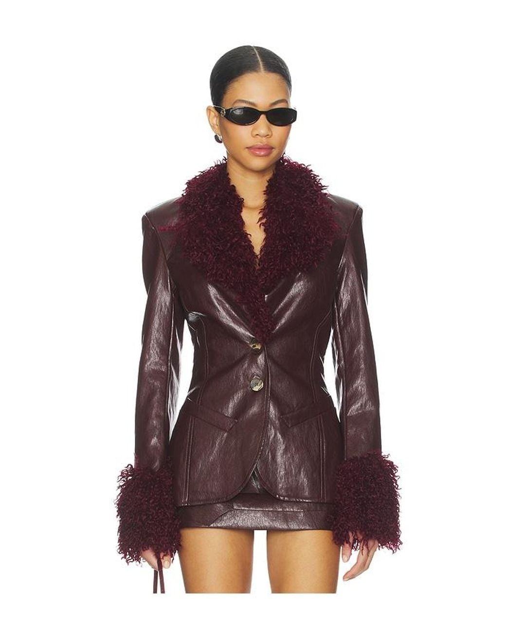 Milkwhite Purple Fitted Blazer With Faux Fur Detail
