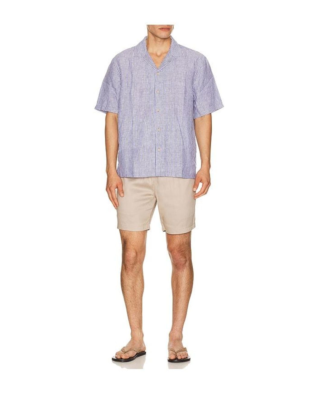 Faherty Brand Blue Short Sleeve Laguna Linen Camp Shirt for men