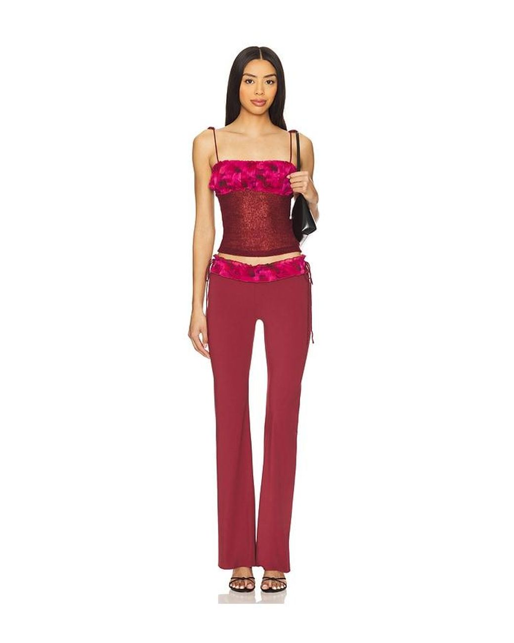GUIZIO Red Ruched Knit Tank Top