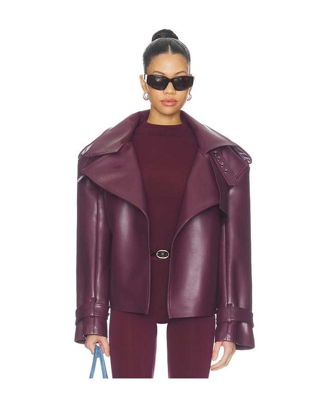 Naked Wardrobe Purple Faux Leather Belted Trench