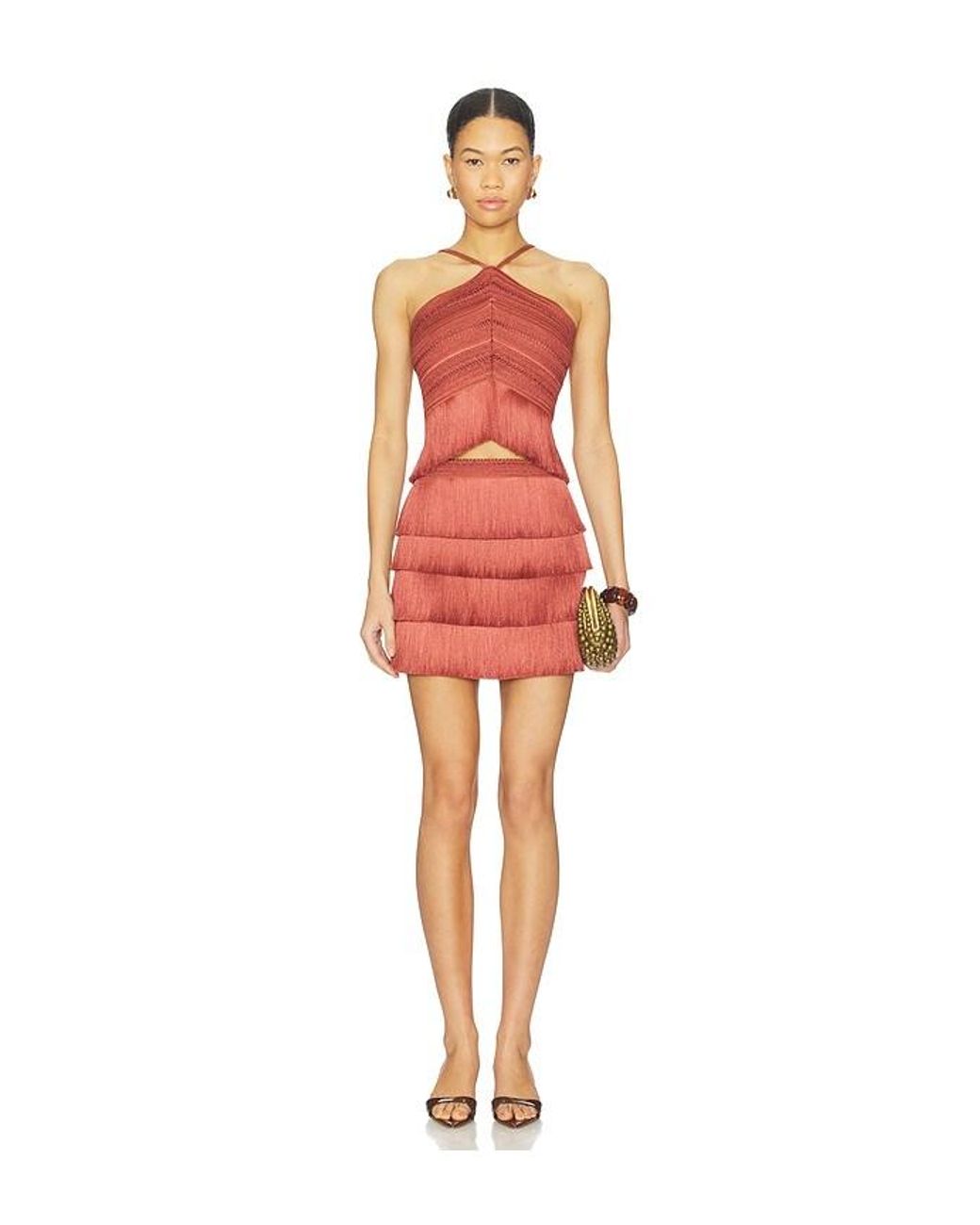 PATBO Red Amethyst Fringe Skirt