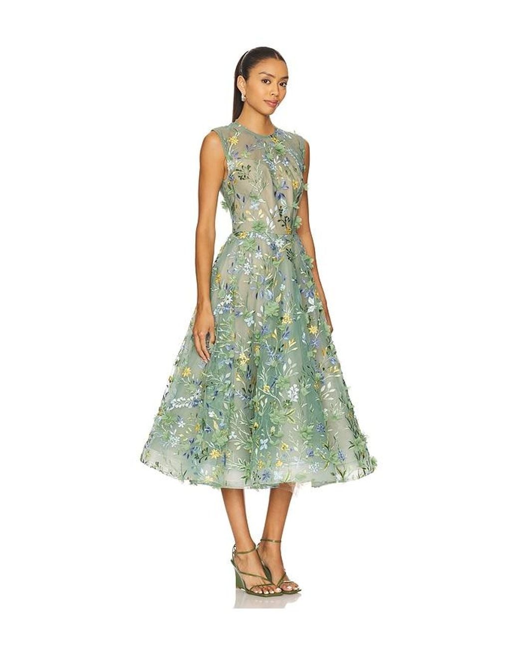 Bronx and Banco Green Saba Floral Midi Dress