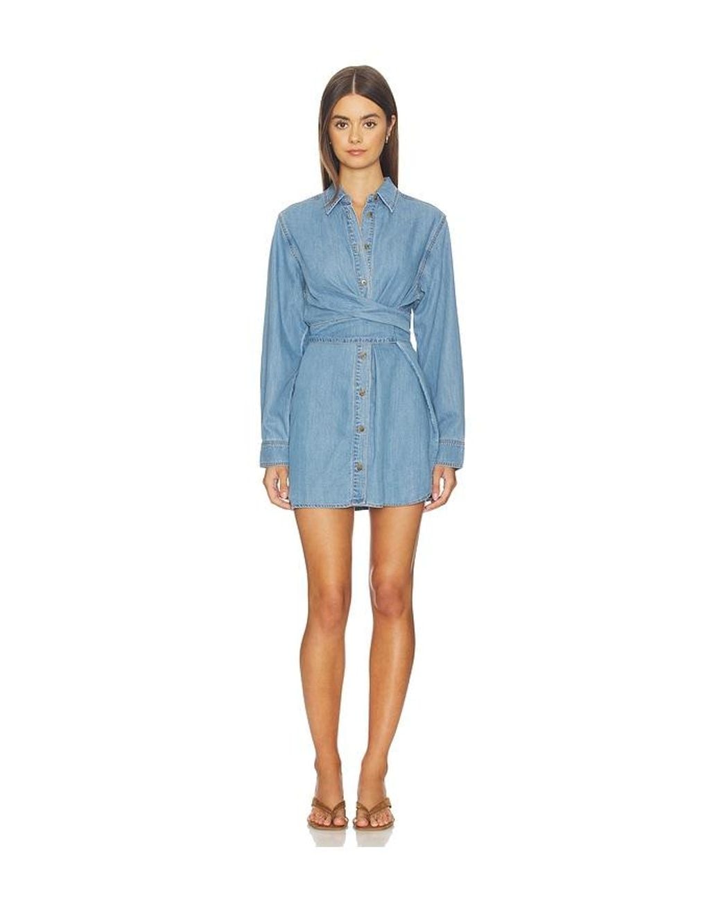 GOOD AMERICAN Blue Denim Wrap Shirt Dress
