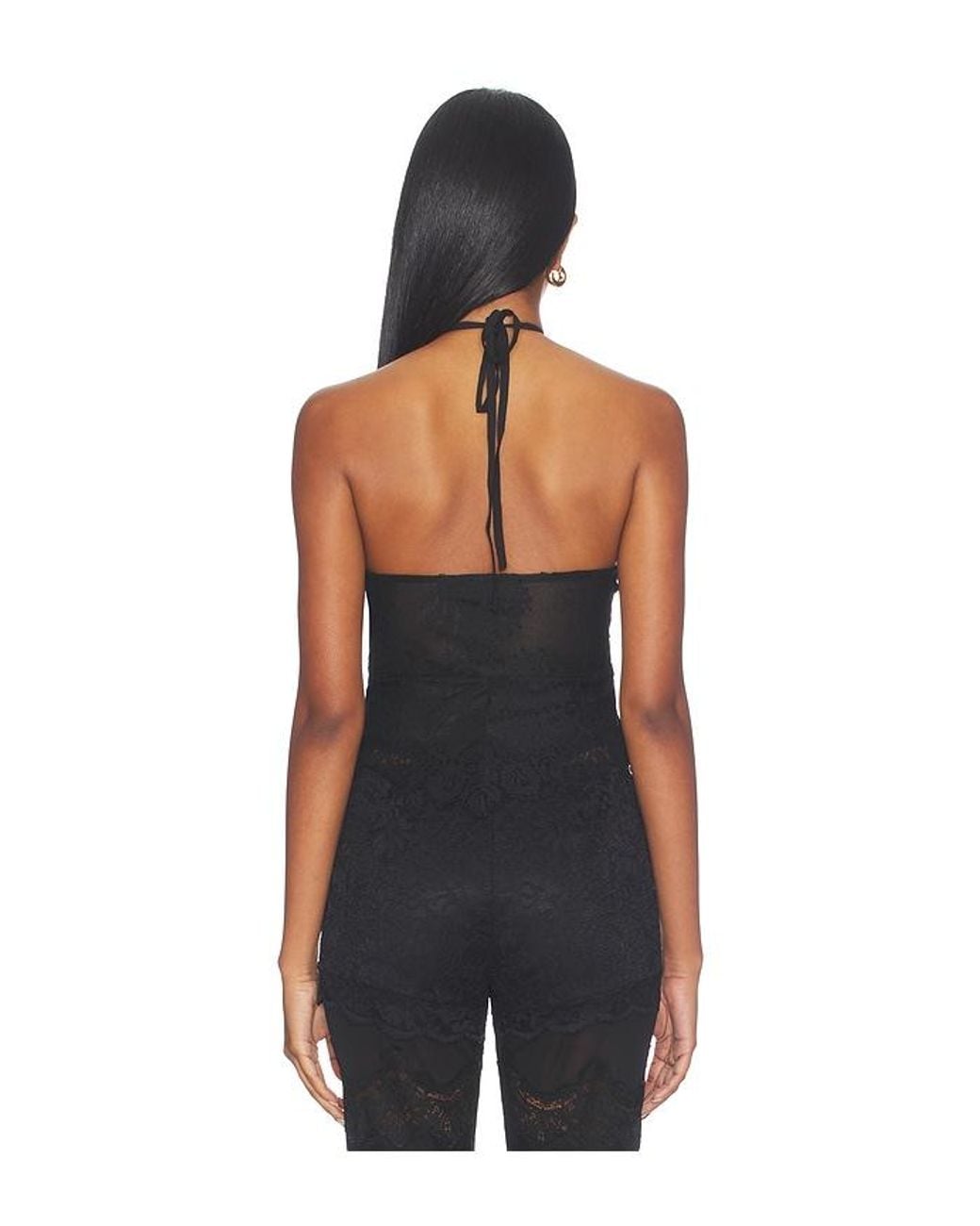 superdown Black Brooklin Lace Halter Top