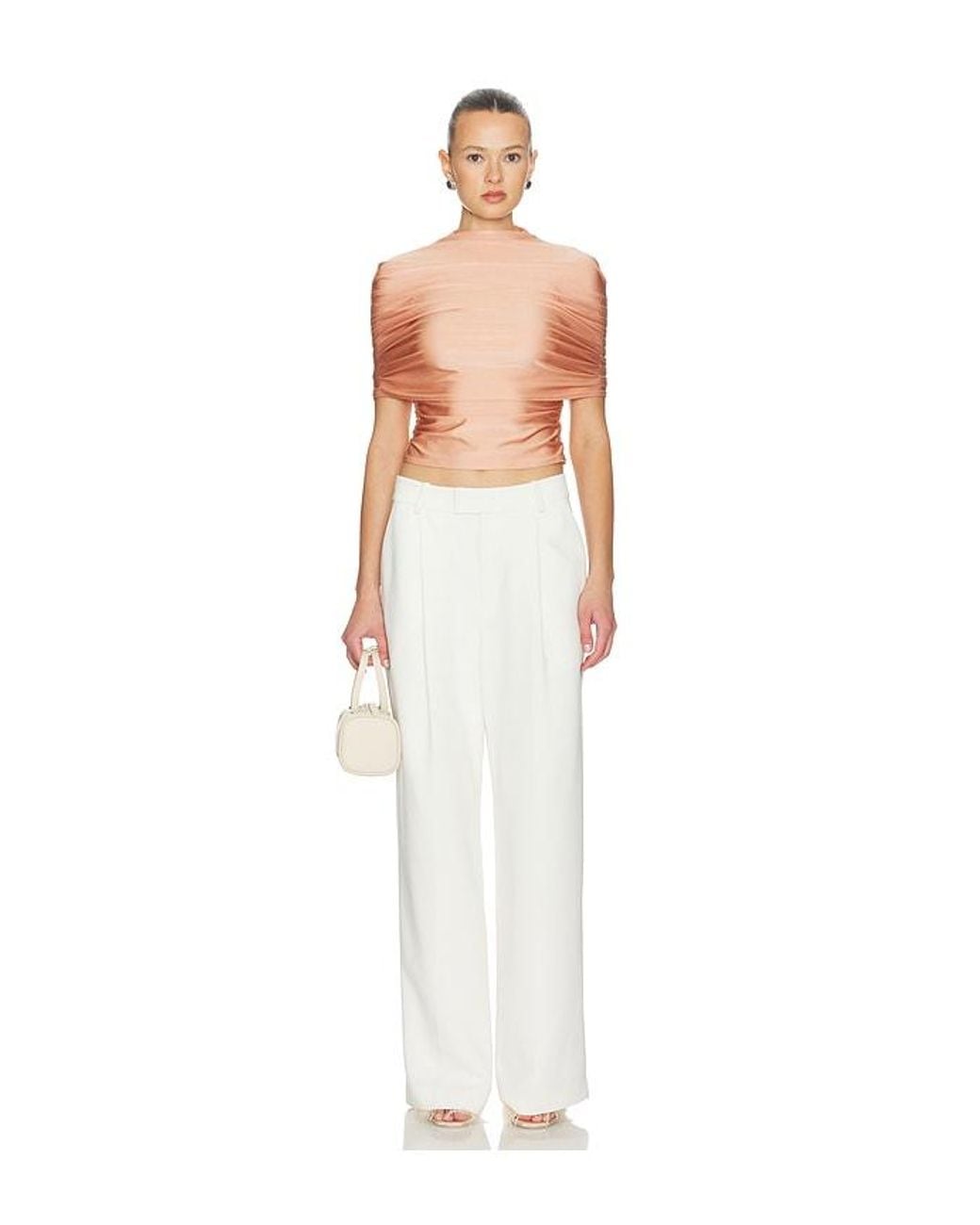LAPOINTE White Oberteil Mock Neck Ruched Top