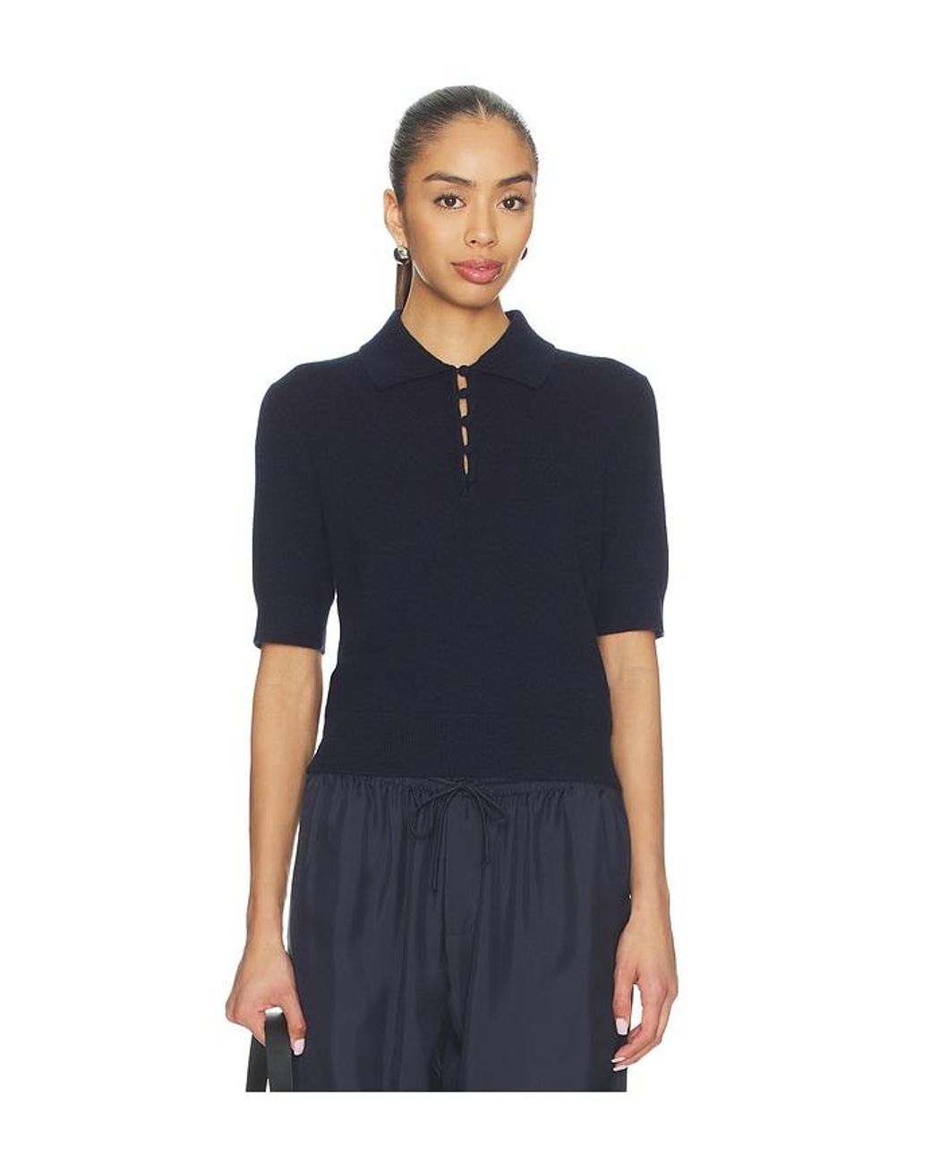 White + Warren Blue Cashmere Button Polo