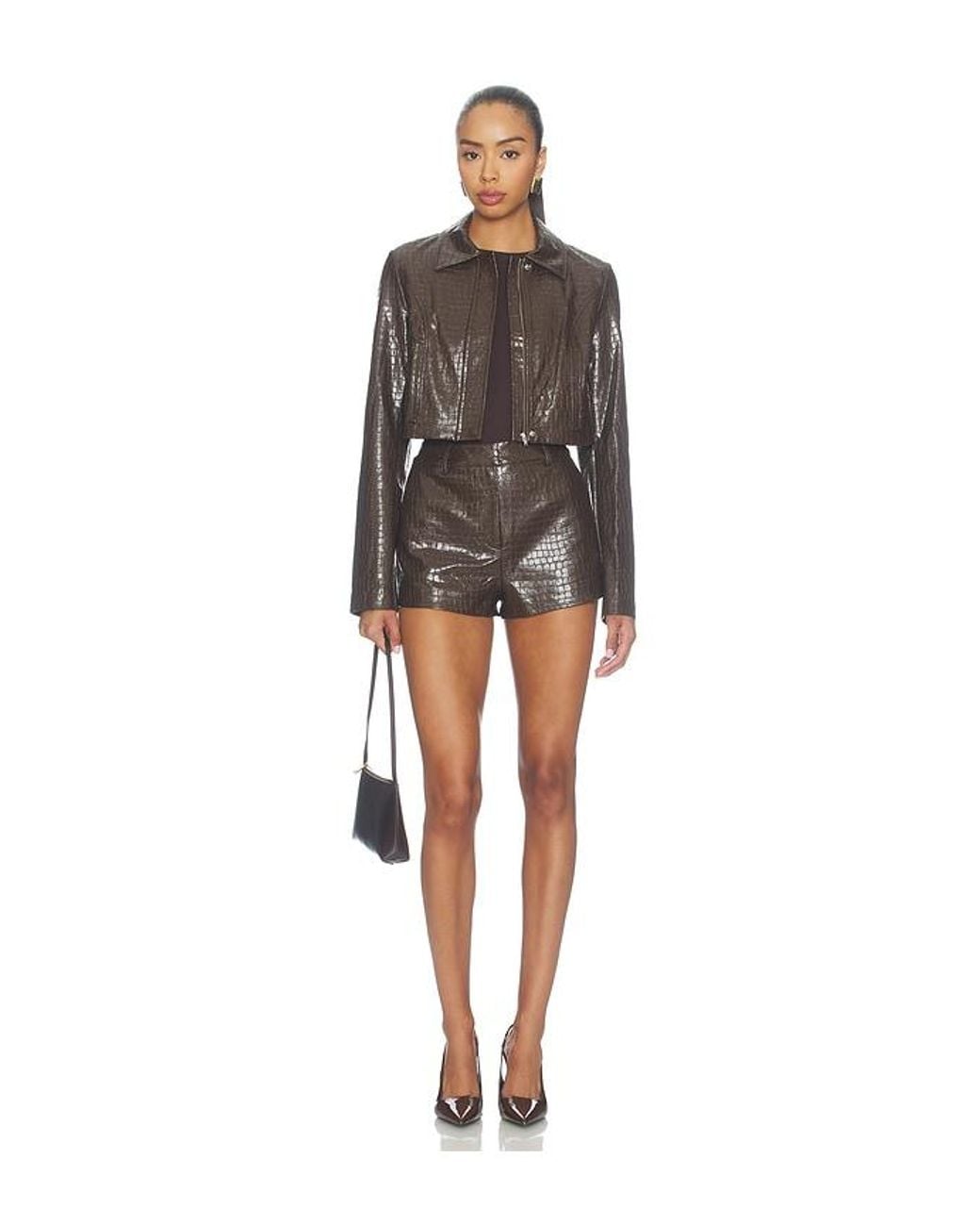 Lovers + Friends Black Arden Faux Croc Short