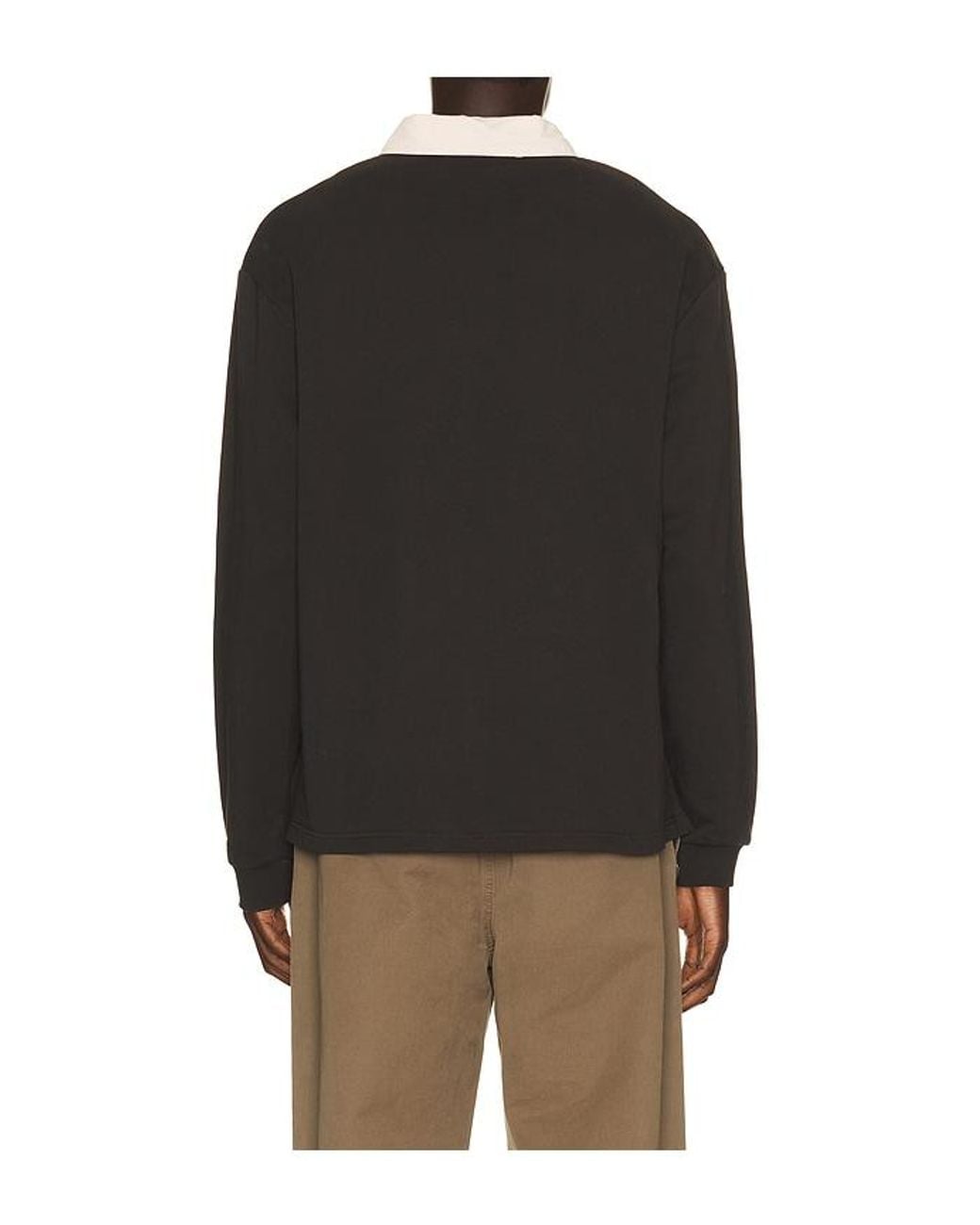 Rhythm Black Koa Vintage Rugby Long Sleeve Polo for men