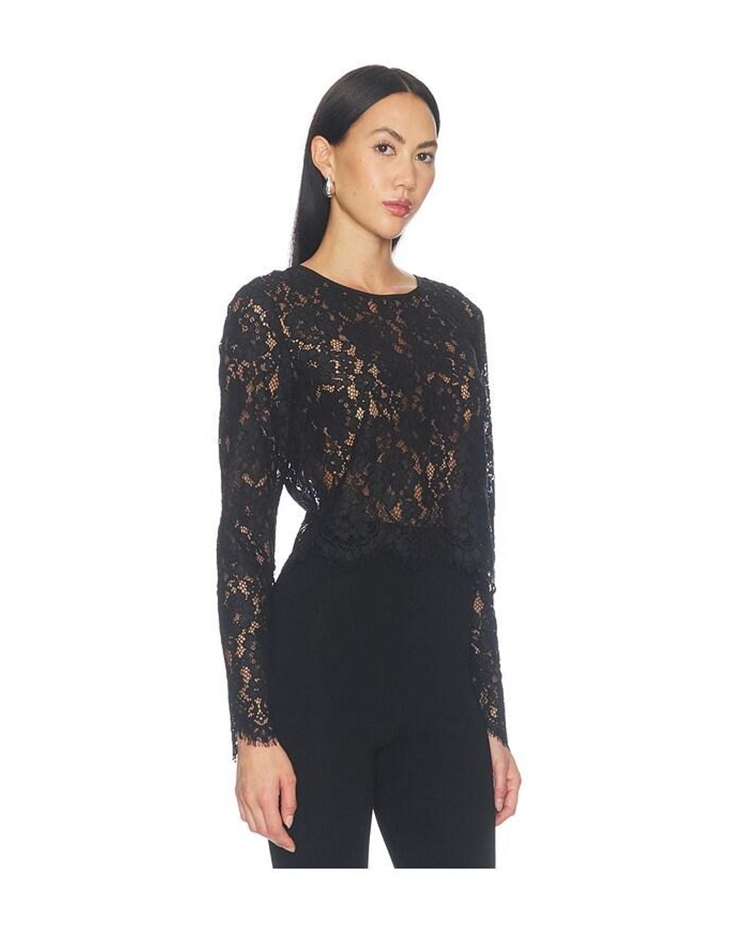 GOOD AMERICAN Black The Scalloped Lace Top