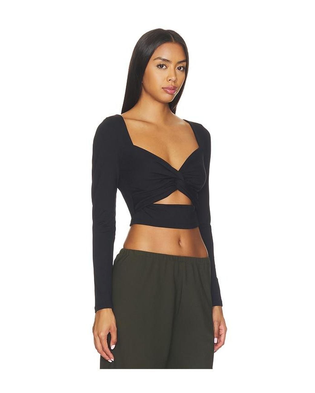 Susana Monaco Black Twisted Front Longsleeve Top