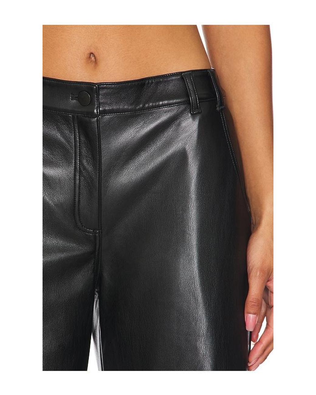 Amanda Uprichard Black Faux Leather Wide-Leg Pants