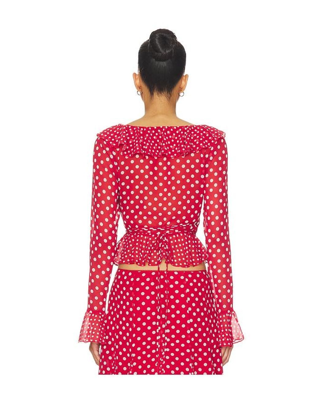 GUIZIO Red Mallorca Ruffle Wrap Top