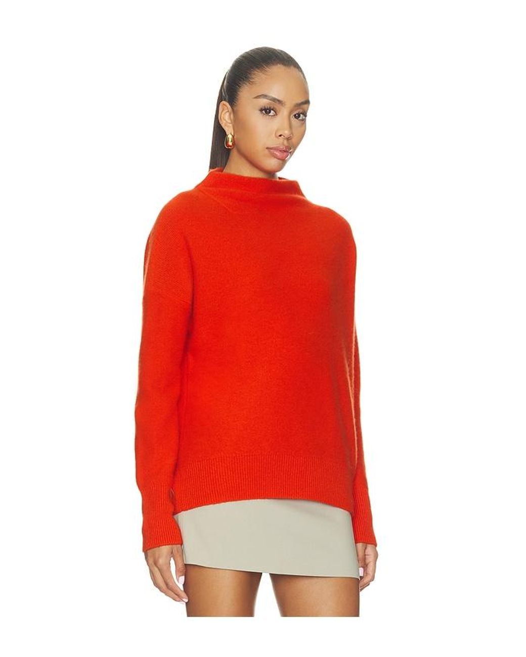 Vince Red Boiled Funnel Neck Pullover Sweater