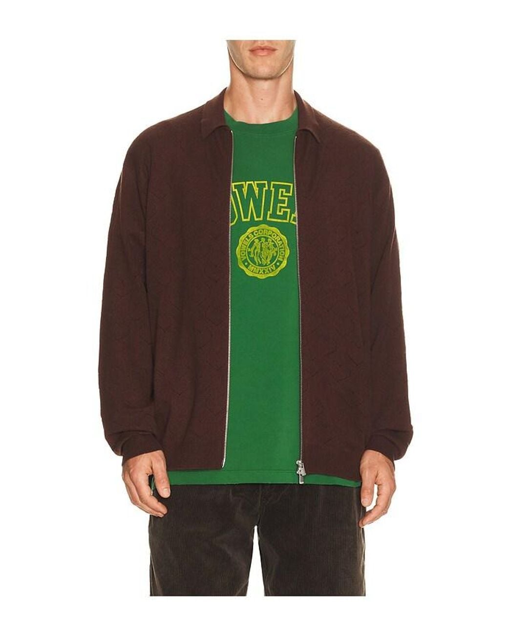 vowels Green Eyelet Zip Up for men