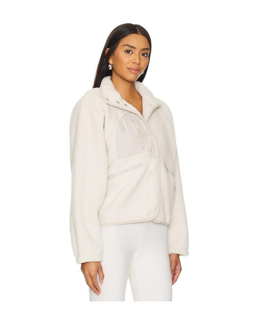 Free People White Fleece Ripstop Hooded Jacket