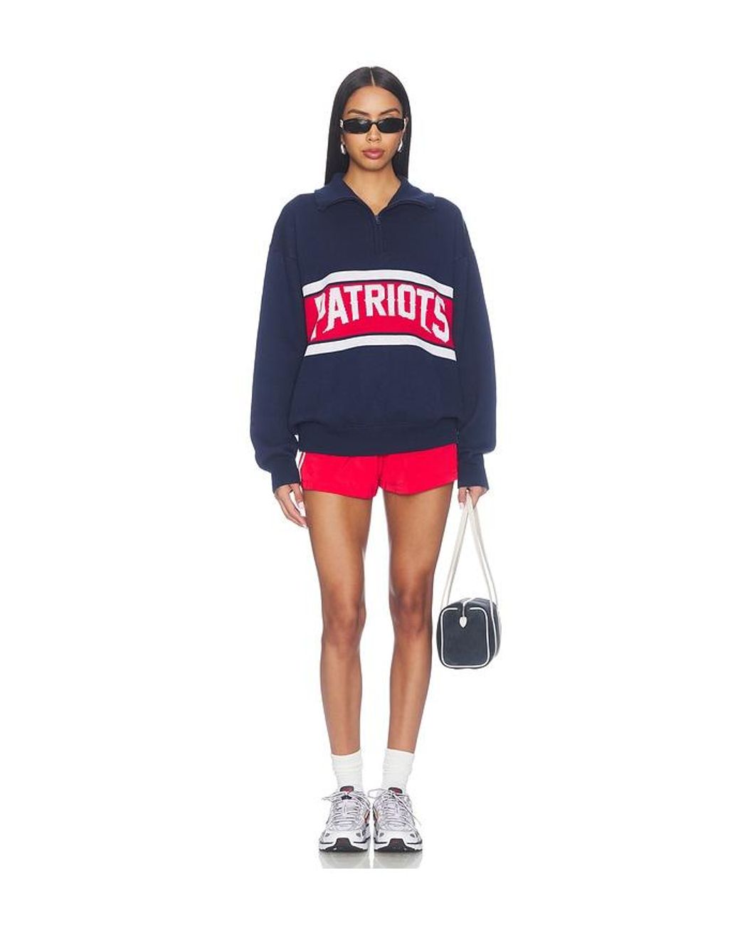 Terez Red New England Patriots Team Stripe Quarter Zip Sweater