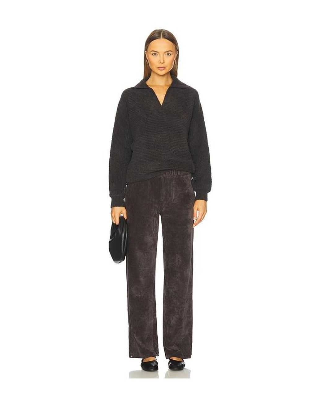 Barefoot Dreams Black Stretch Cord Wide Leg Pant