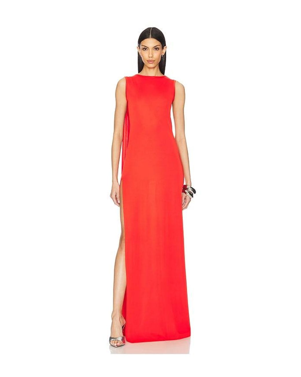 Sid Neigum Red Floor Length Cowl Back Dress