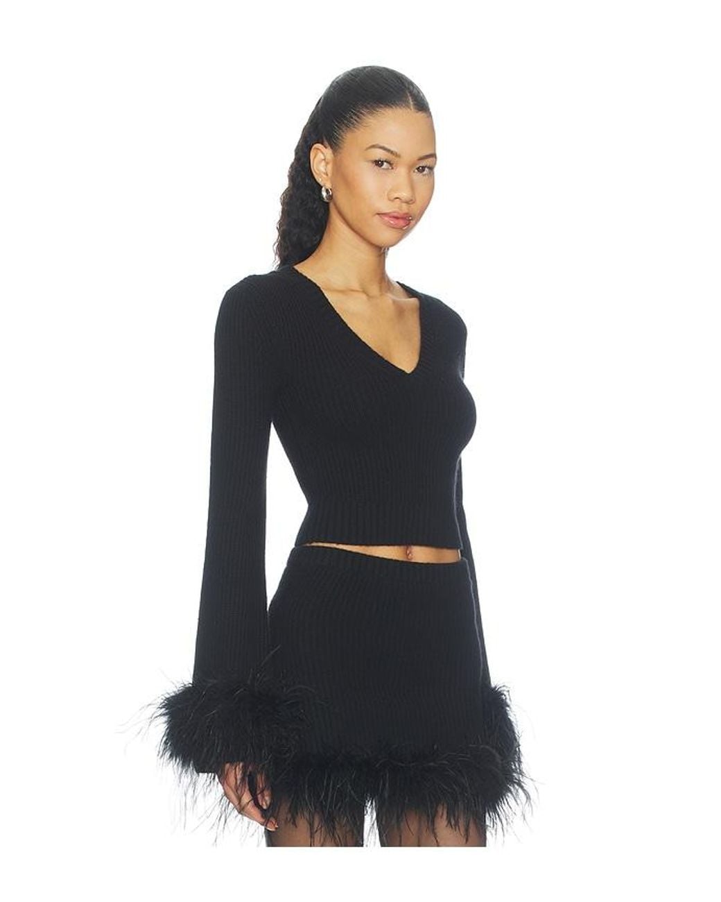 Lovers + Friends Black Mckina Feather V Neck Sweater