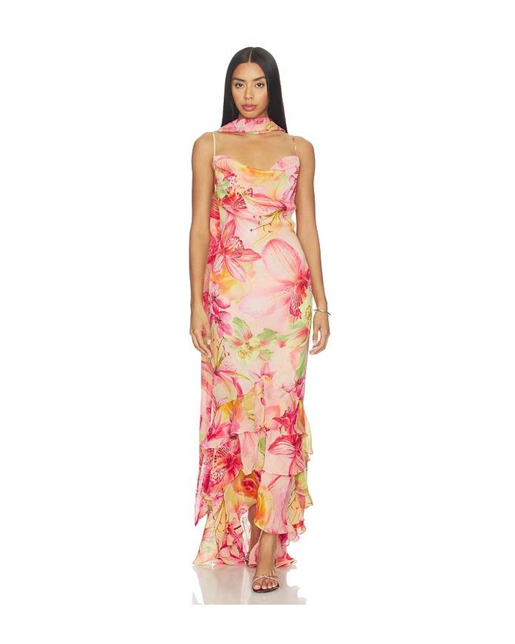 Rococo Sand Orange Cowl Maxi Dress With Sash