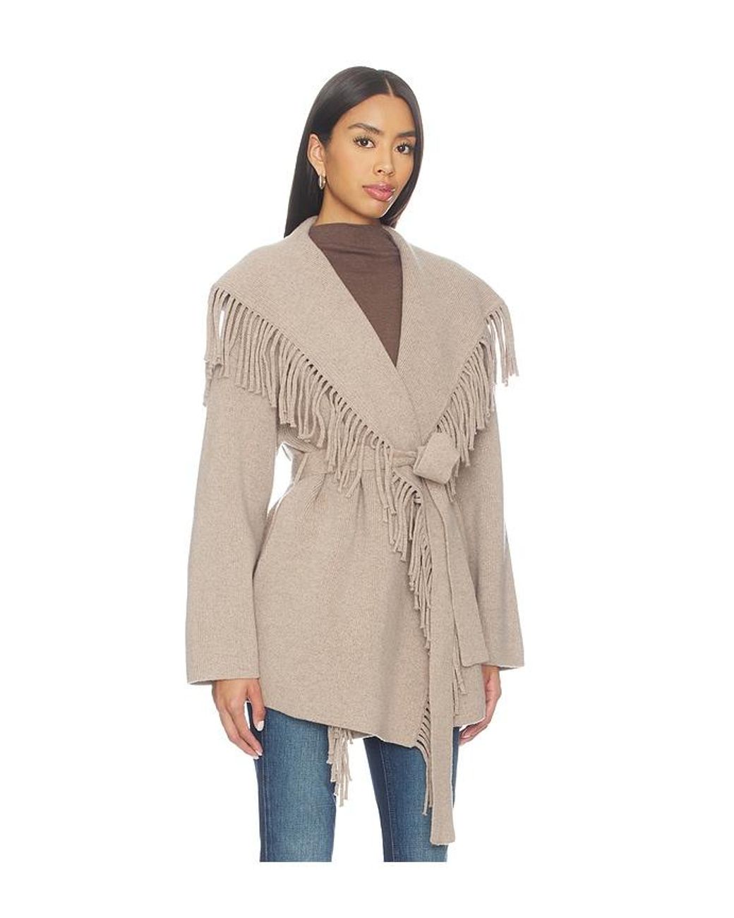 NAADAM Natural Wool Tie Waist Fringe Coat