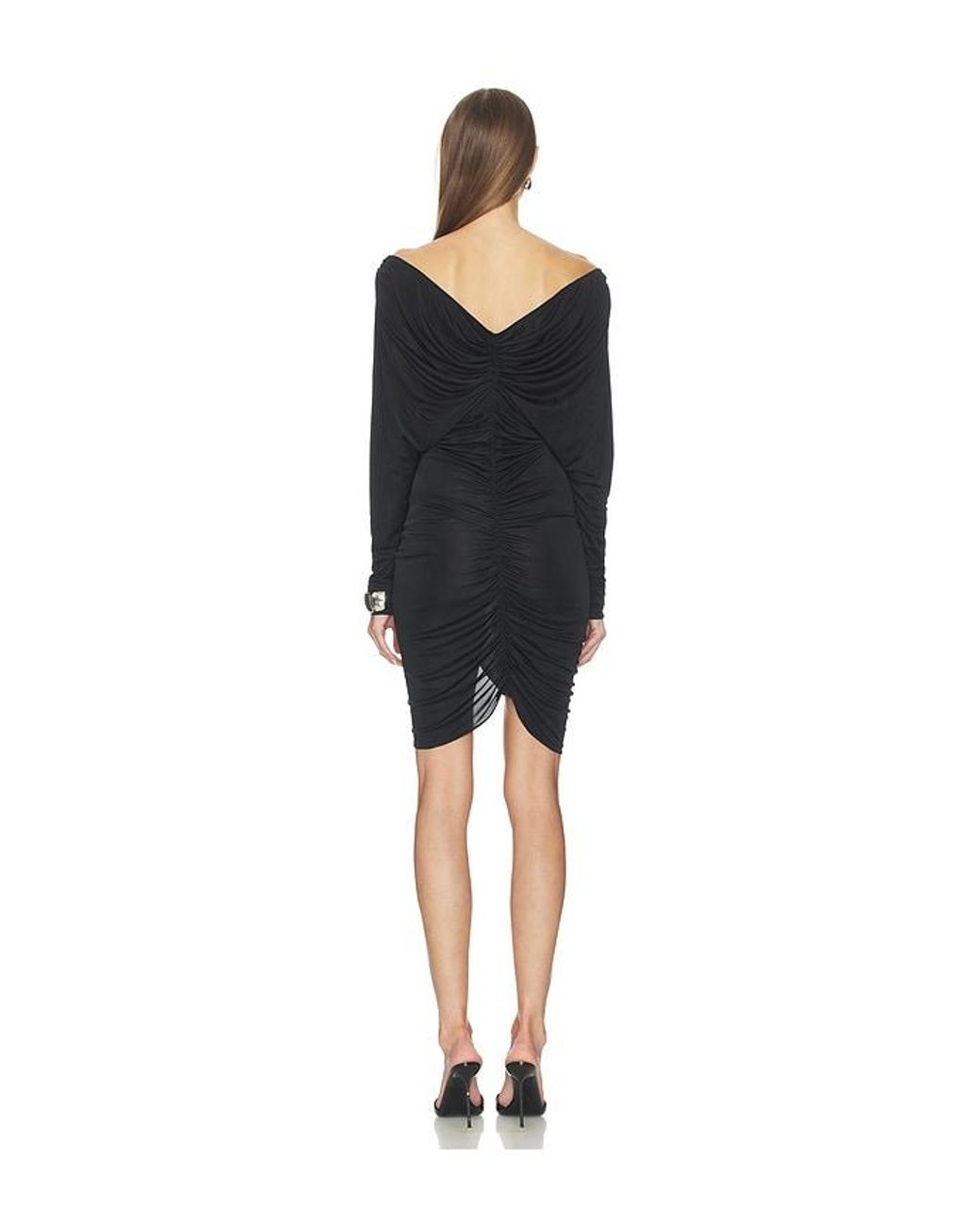 Atlein Black V Neck Ruched Short Dress