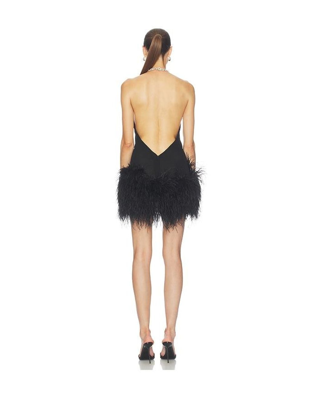 Bronx and Banco Black Halter Neck Mini Dress With Feather Trim