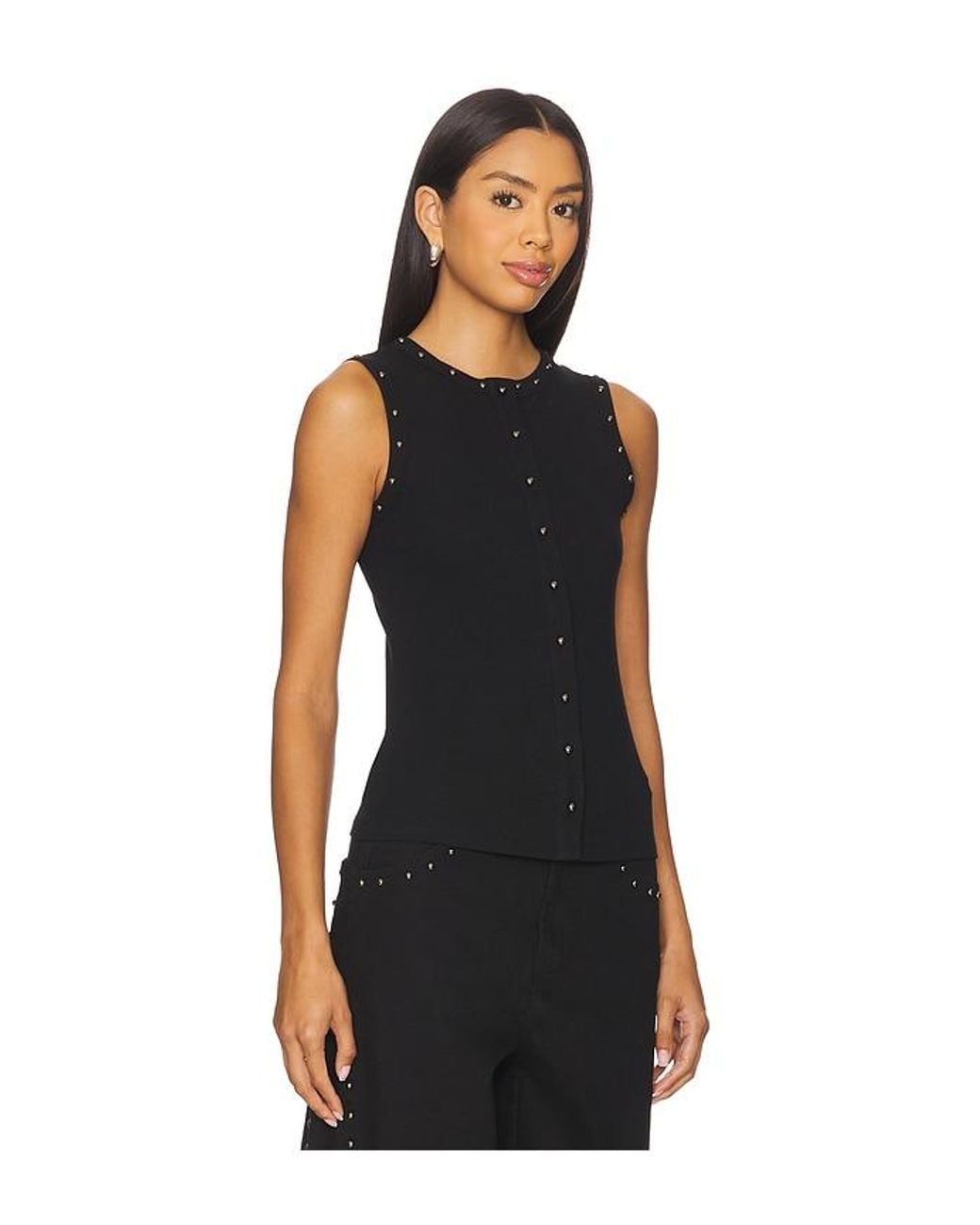 Never Fully Dressed Black Studded Button Tank