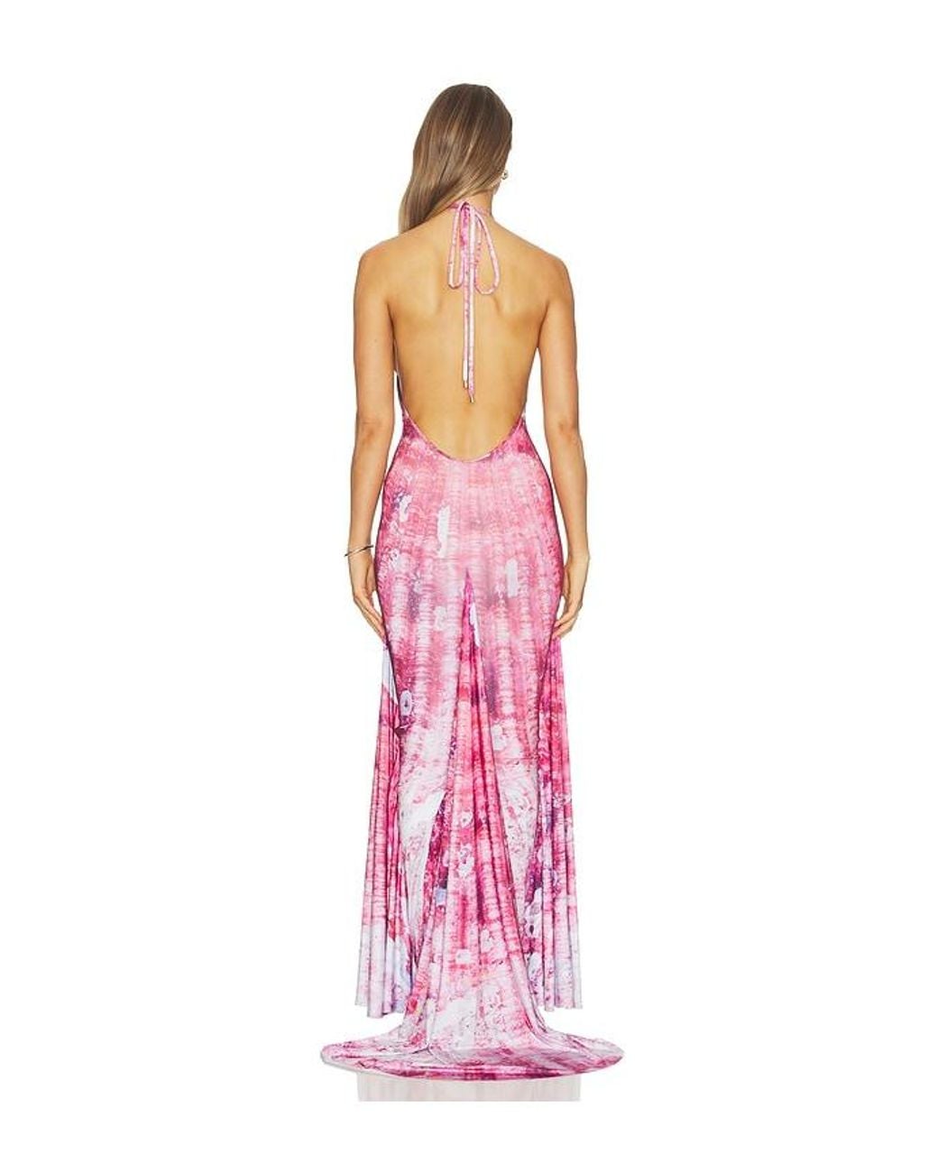 DI PETSA Pink Shell Halter Neck Long Dress