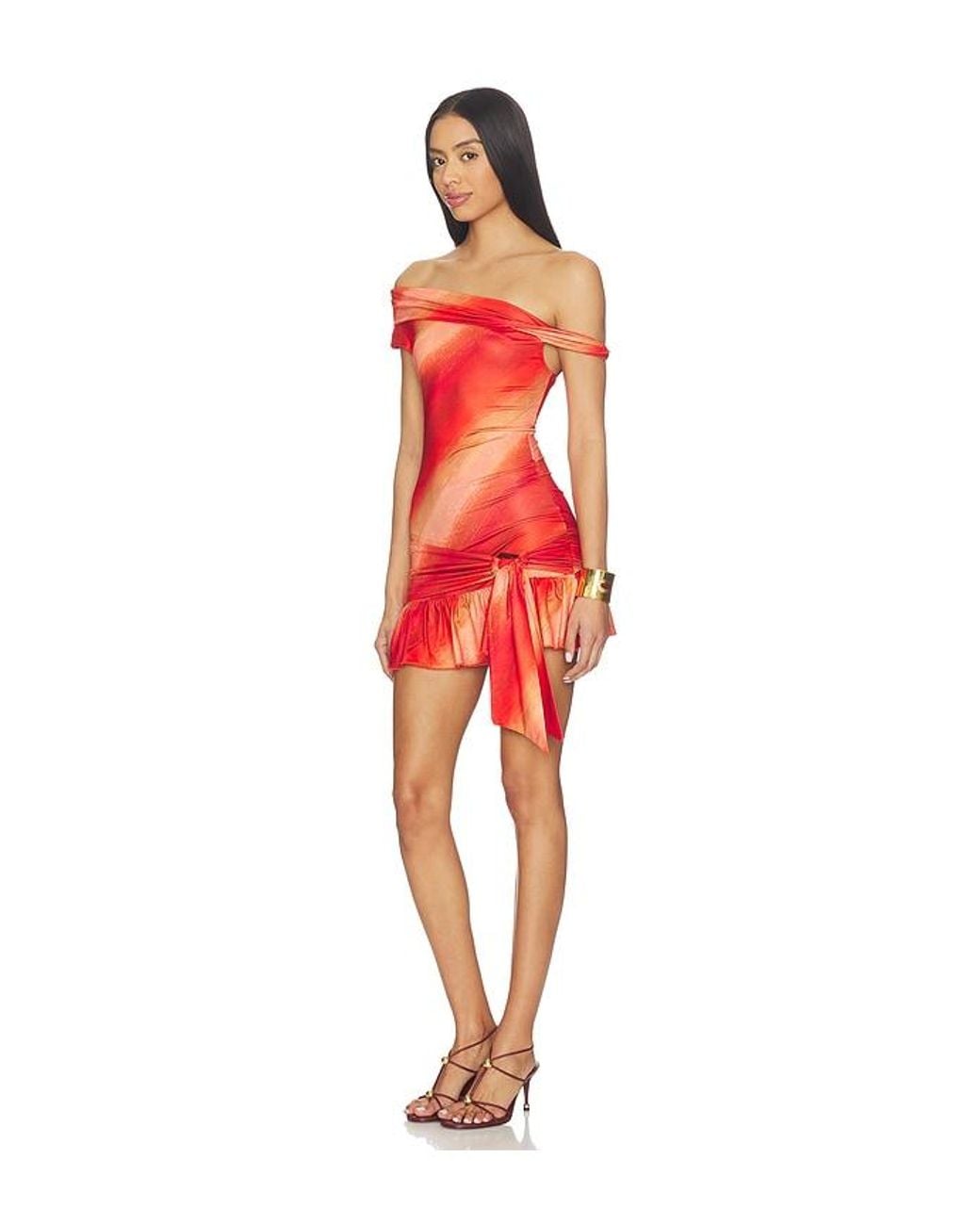 Tiger Mist Red Twist Off Shoulder Mini Dress