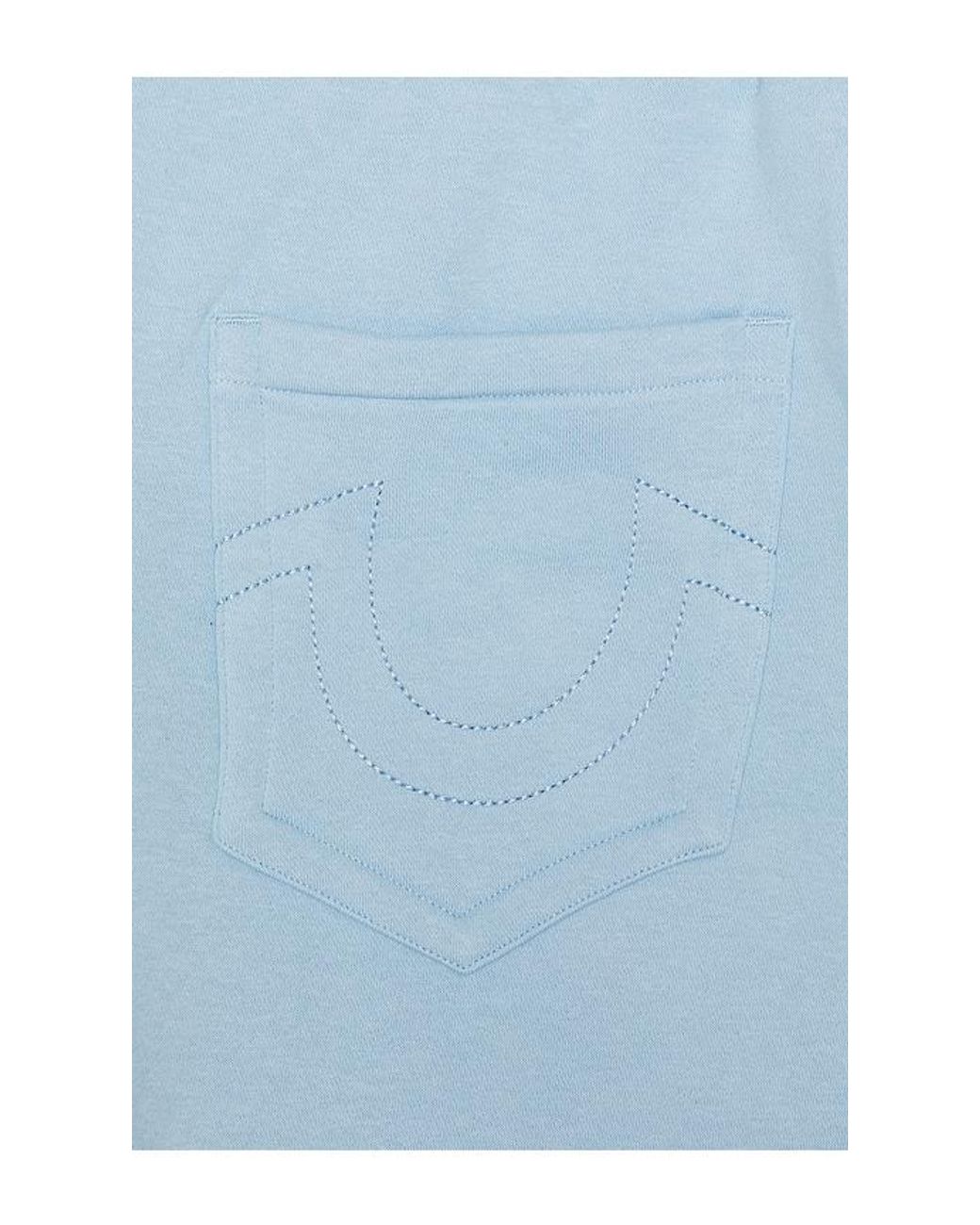 True Religion Blue Tiger Script Mikey Fleece Shorts for men