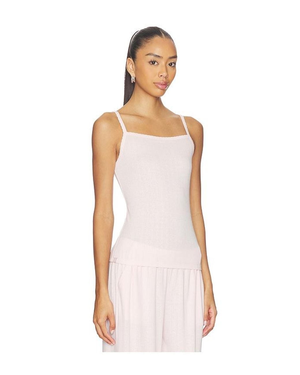 Barefoot Dreams Pink Pointelle Rib Tank With Scallop Trim