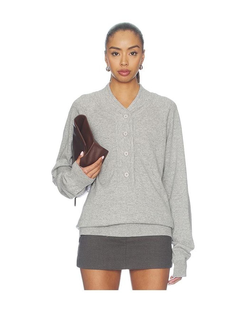 AYA MUSE Gray Knit Henley Sweater