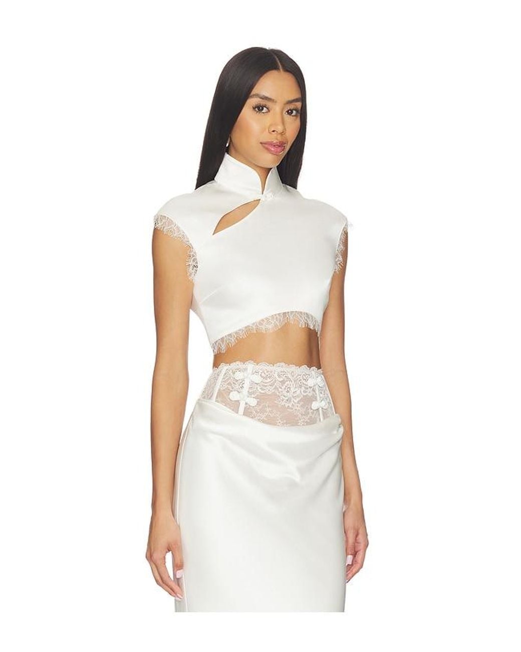 SAU LEE White Lila Satin Top